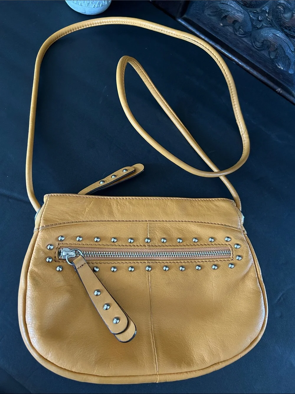 B. makowsky Mustard Yellow Studded Leather Crossbody